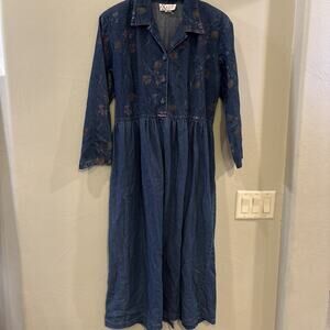 Vintage Expose‎ Denim maxi dress Long sleeves A-line size Small 48” length